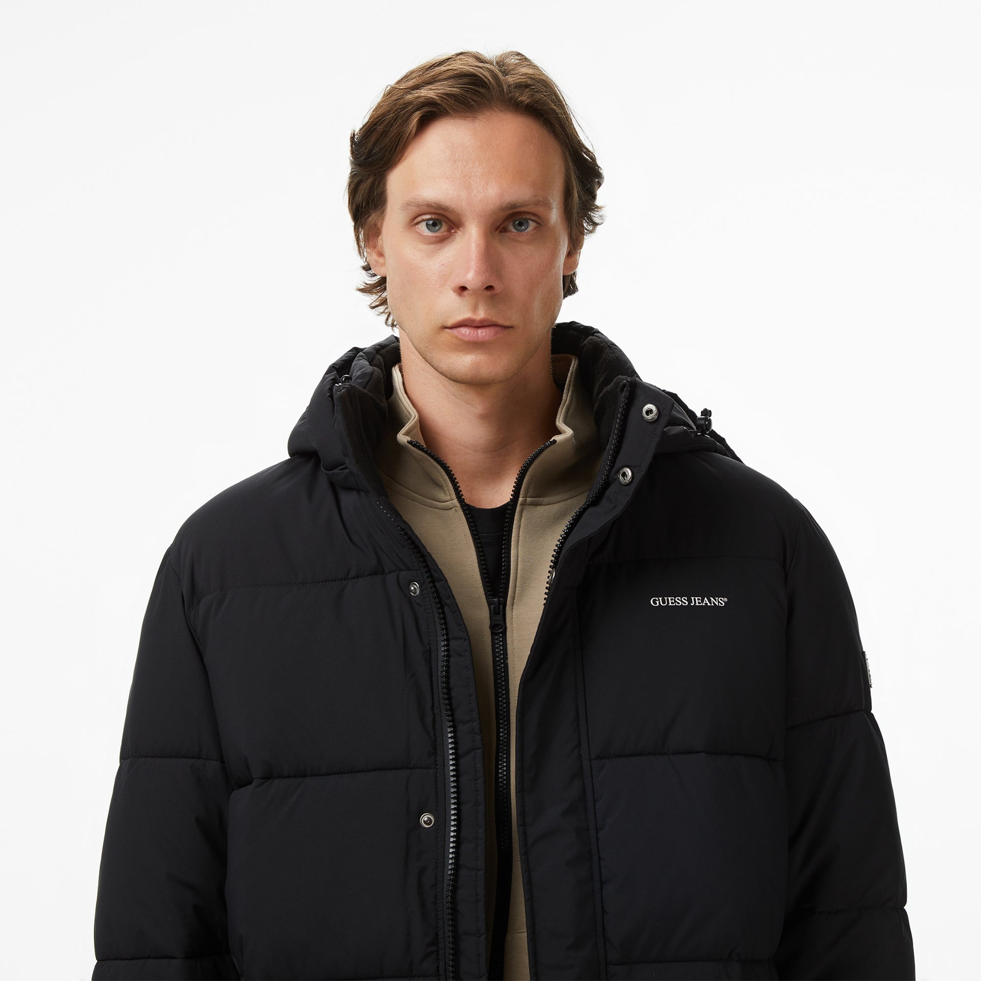 Guess Mid-Length Puffer Erkek Siyah Mont