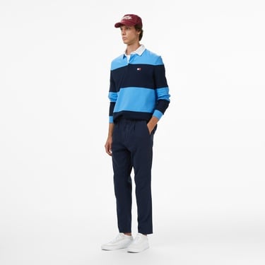 Tommy Jeans Relax Fit Colorblock Erkek Mavi Polo Yaka T-Shirt