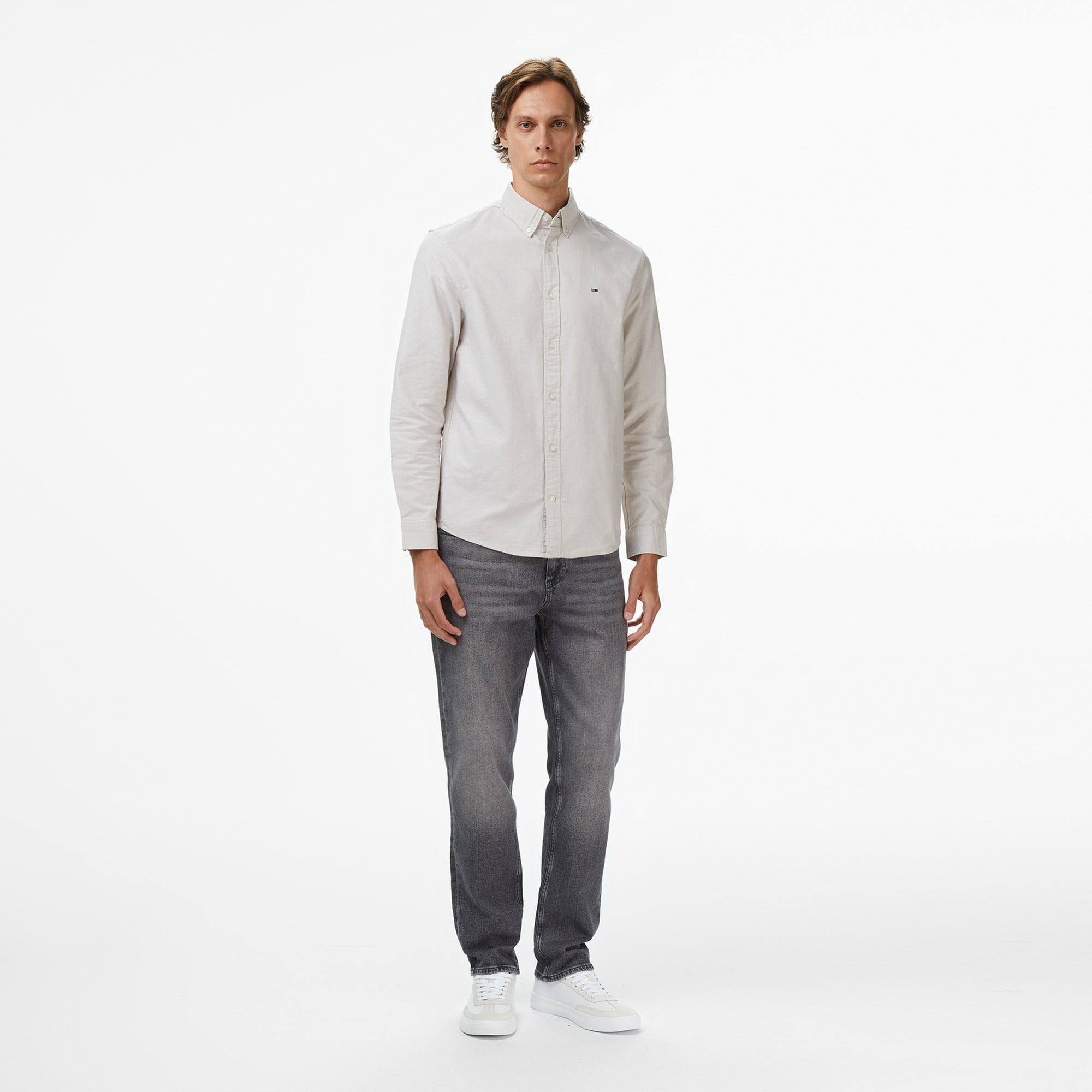 Tommy Jeans Regular Oxford Erkek Gri Gömlek