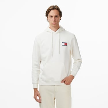  Tommy Jeans Regular Essential Flag Erkek Beyaz Hoodie
