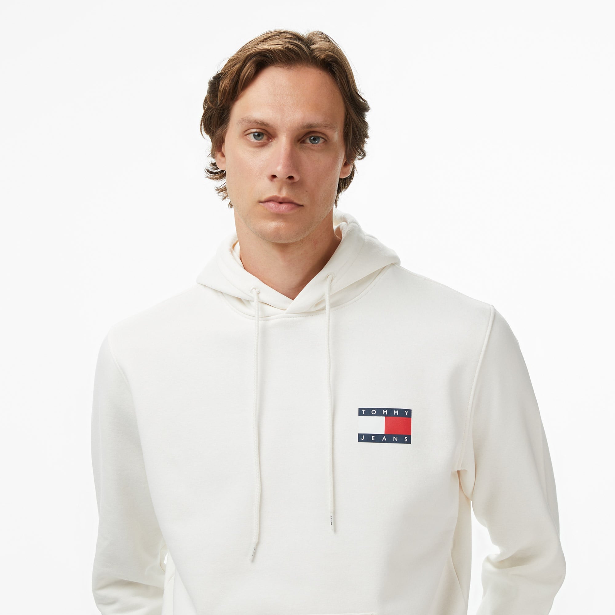 Tommy Jeans Regular Essential Flag Erkek Beyaz Hoodie