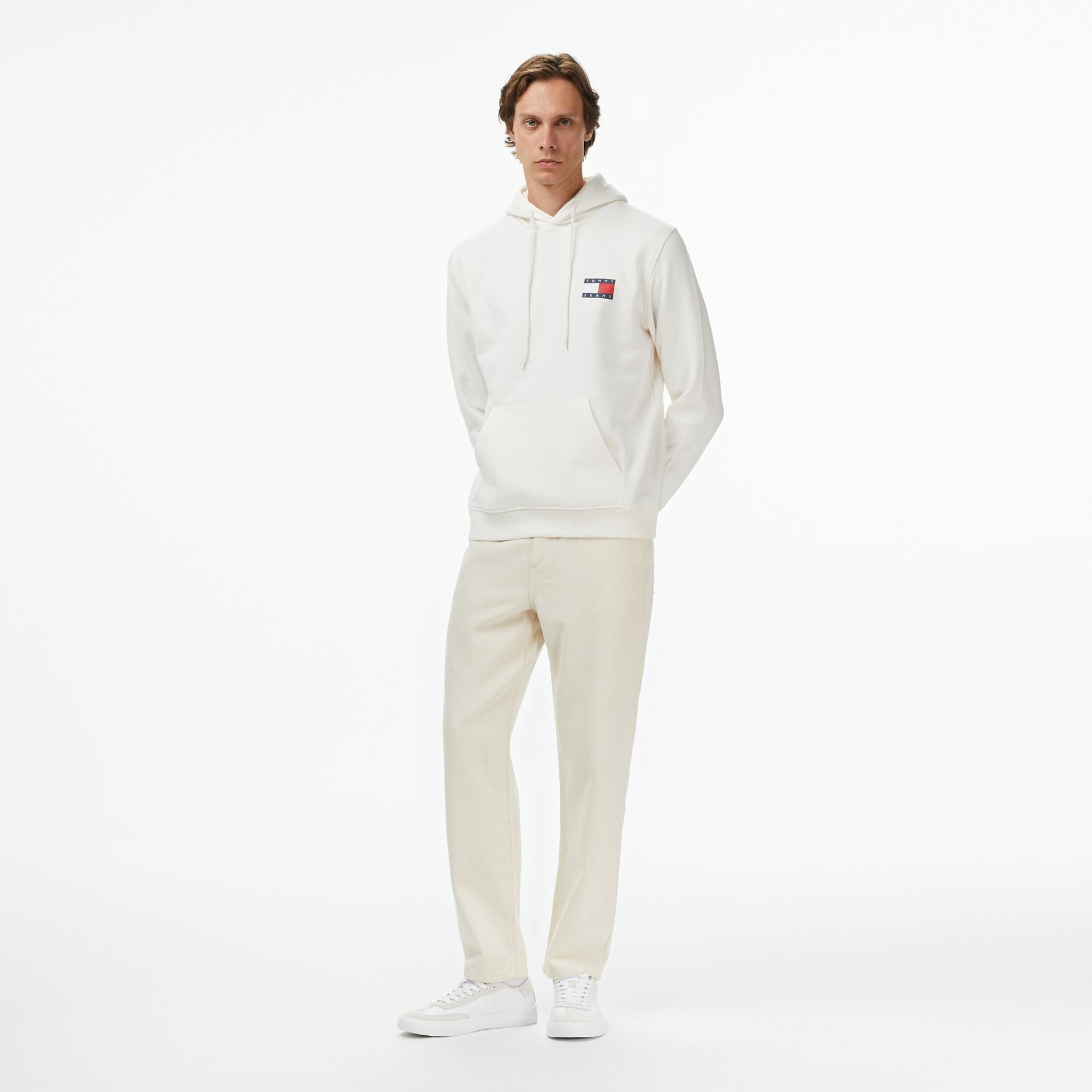 Tommy Jeans Regular Essential Flag Erkek Beyaz Hoodie