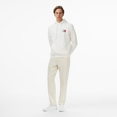  Tommy Jeans Regular Essential Flag Erkek Beyaz Hoodie