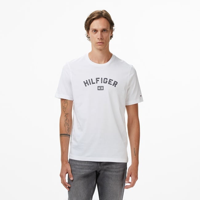  Tommy Hilfiger Flock Erkek Beyaz T-Shirt