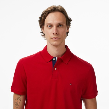  Tommy Hilfiger Contrast Collar Erkek Kırmızı Polo Yaka T-Shirt