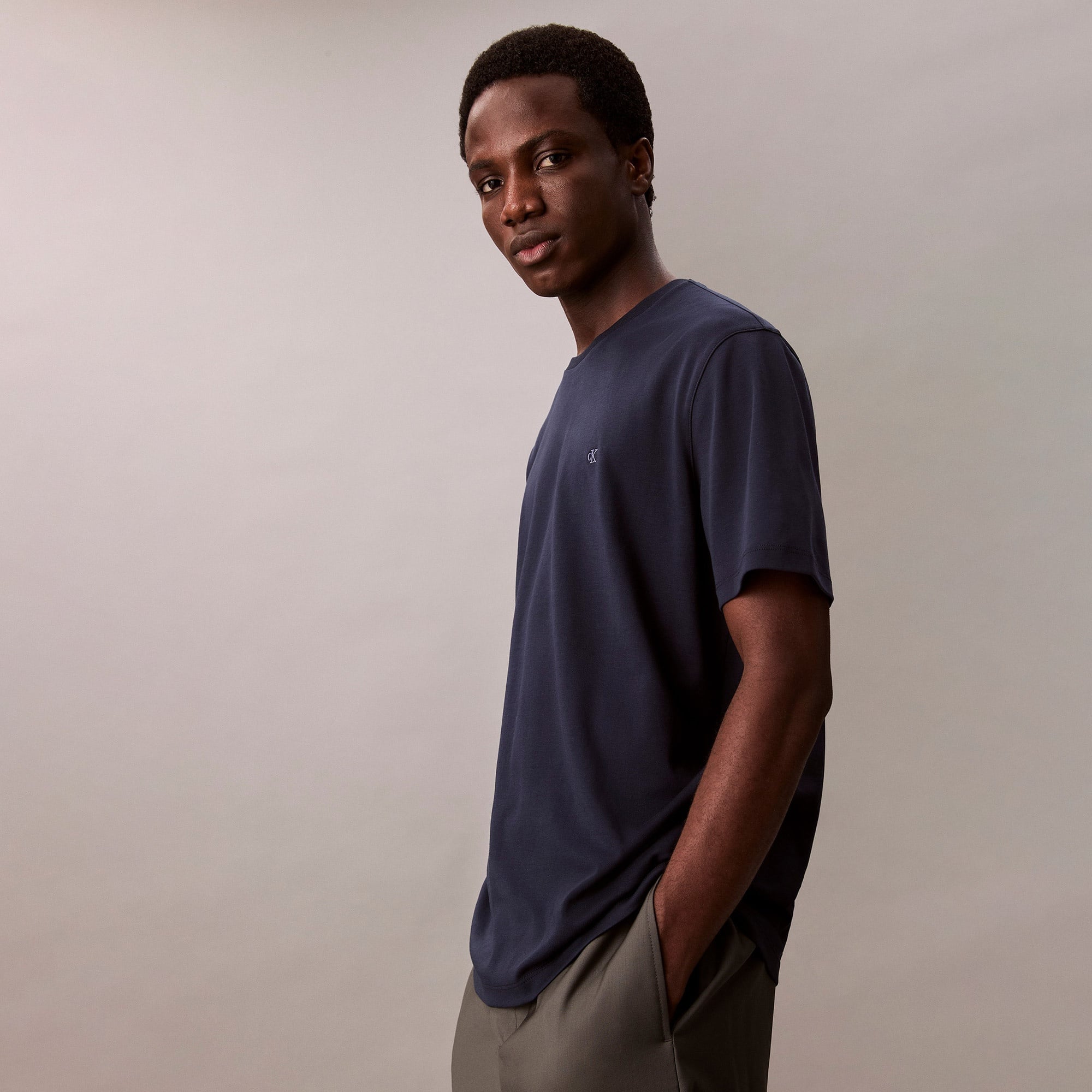 Calvin Klein Supima Chest Erkek Mavi T-Shirt