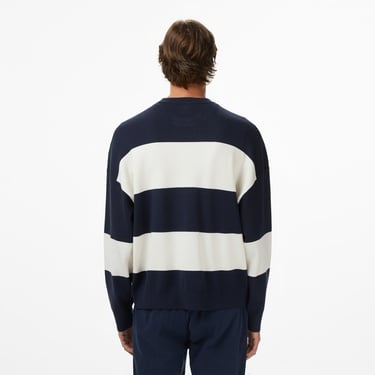  Calvin Klein Striped Snowy Relaxed Crew Erkek Mavi Triko