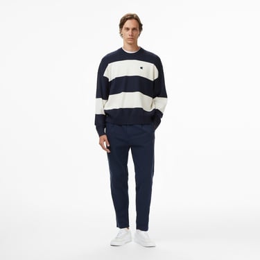  Calvin Klein Striped Snowy Relaxed Crew Erkek Mavi Triko