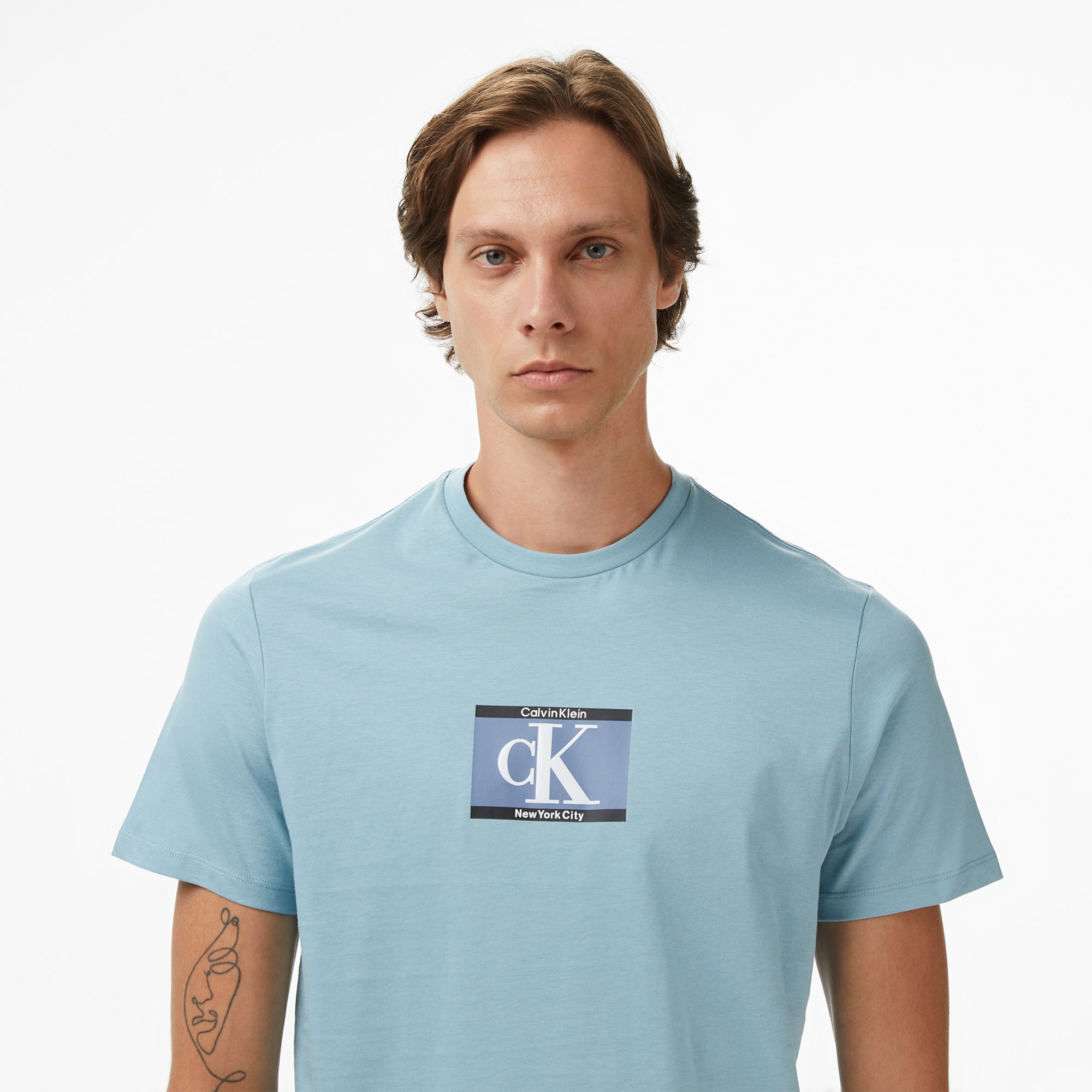 Calvin Klein Box Tape Graphic Erkek Mavi T-Shirt