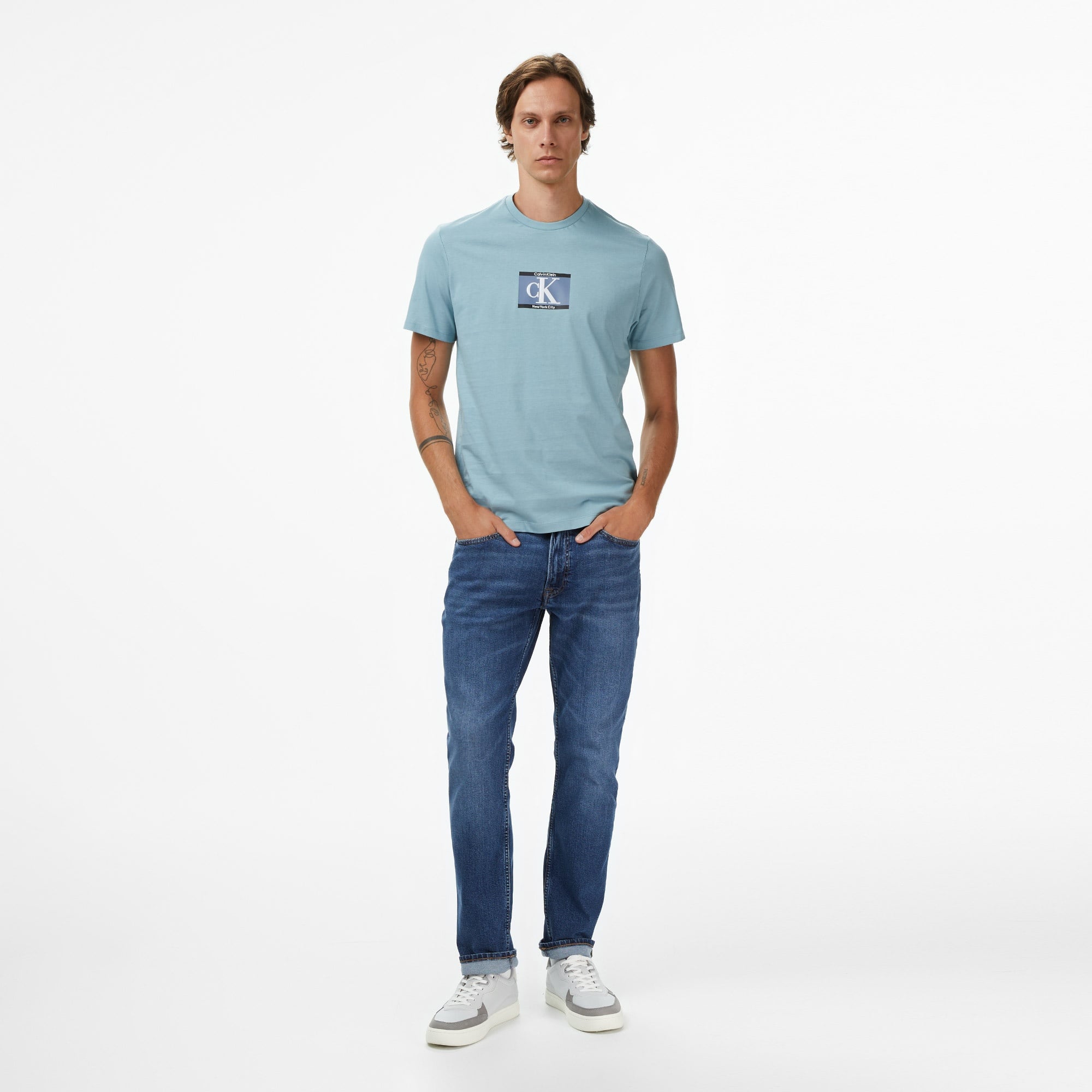 Calvin Klein Box Tape Graphic Erkek Mavi T-Shirt