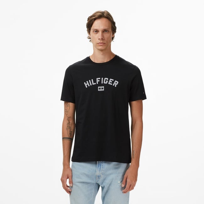  Tommy Hilfiger Flock Varsity Erkek Siyah T-Shirt