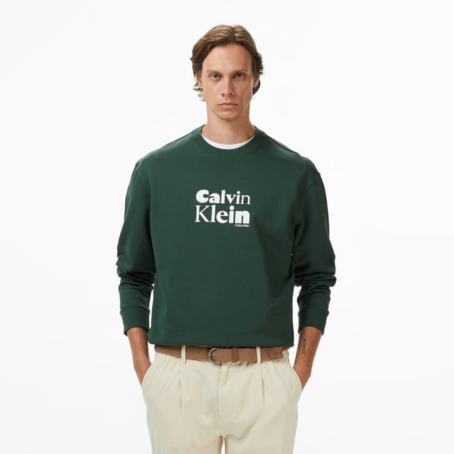  Calvin Klein Terry Calvin Bold Graphic Erkek Yeşil Sweatshirt