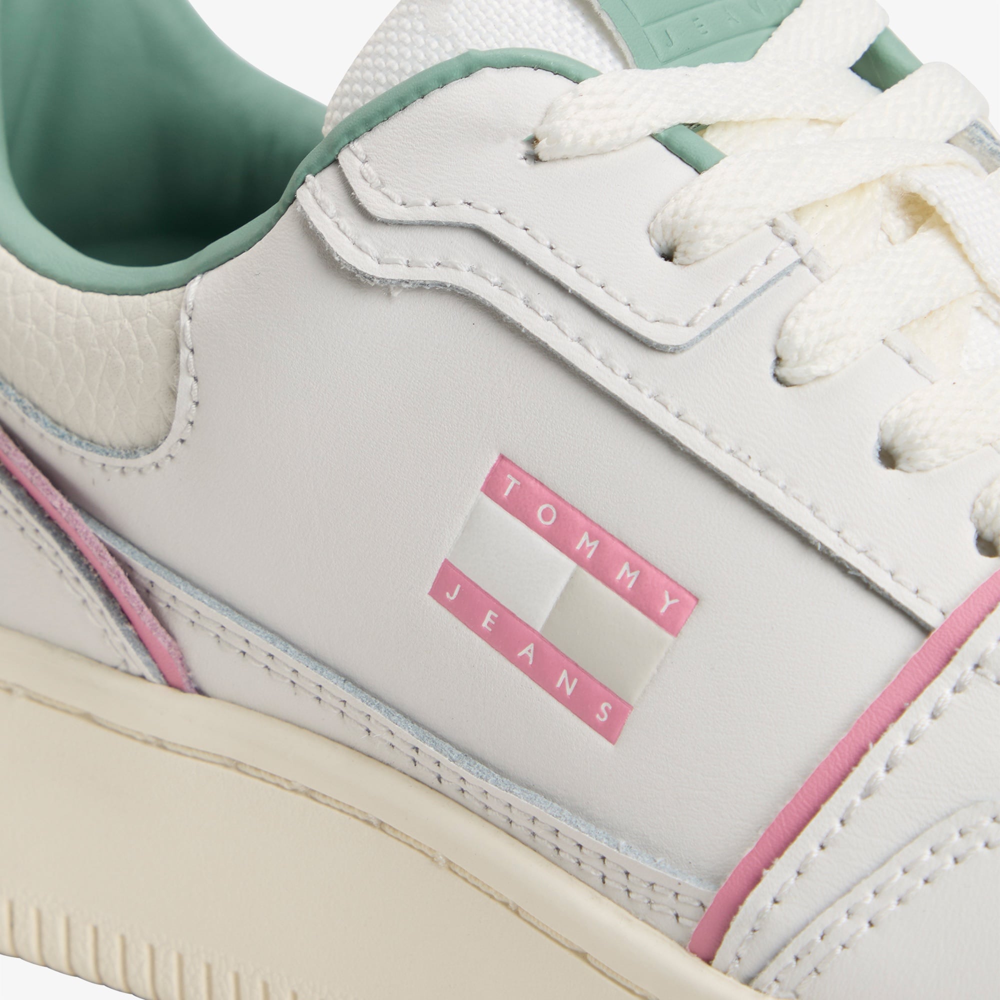 Tommy Jeans Retro Basket Kadın Beyaz/Pembe/Yeşil Spor Ayakkabı