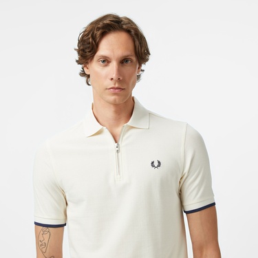  Fred Perry Crepe Pique Zip Neck Erkek Bej Polo