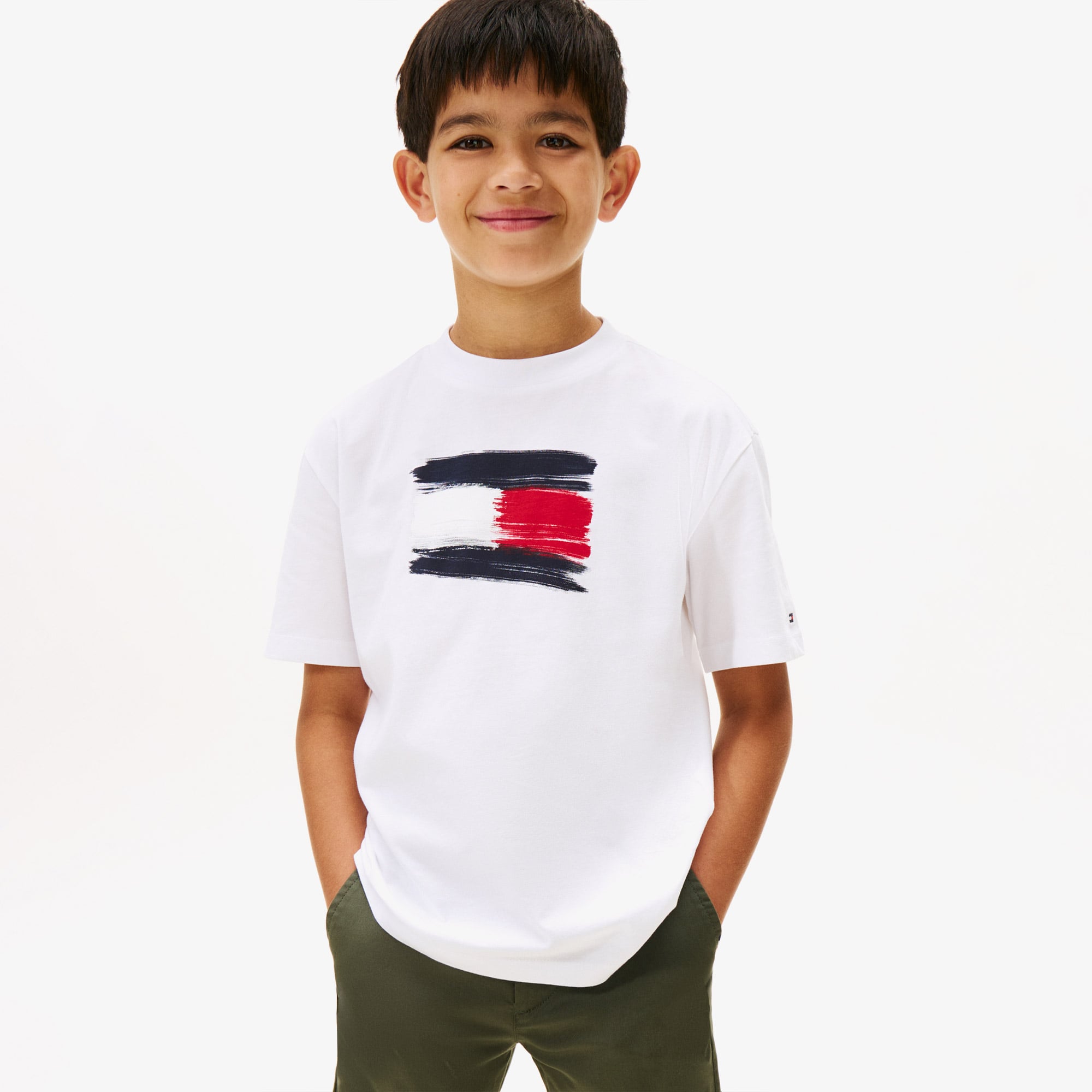  Tommy Hilfiger Flag Archive Çocuk Beyaz T-Shirt