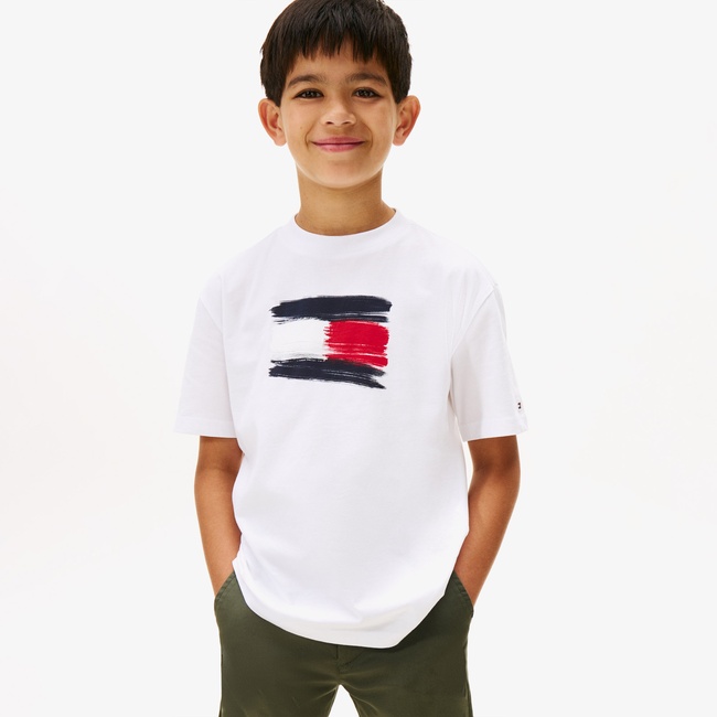 Tommy Hilfiger Flag Archive Çocuk Beyaz T-Shirt