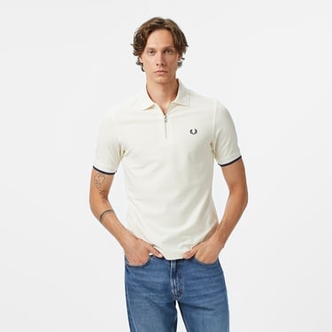  Fred Perry Crepe Pique Zip Neck Erkek Bej Polo
