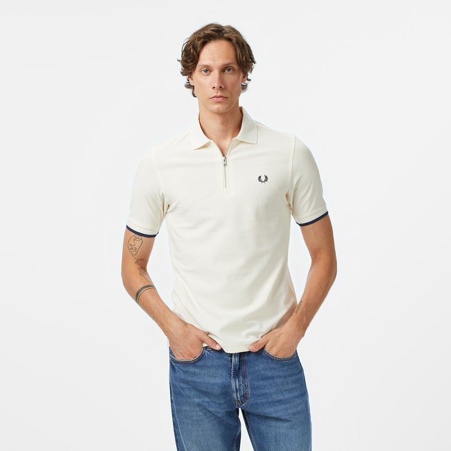  Fred Perry Crepe Pique Zip Neck Erkek Bej Polo