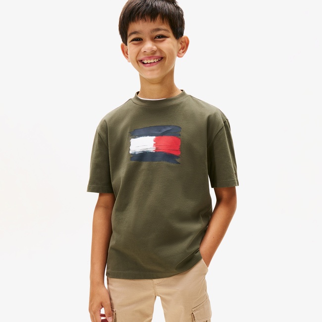  Tommy Hilfiger Flag Archive Çocuk Yeşil T-Shirt