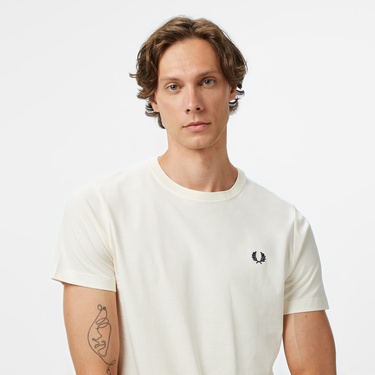  Fred Perry Crew Neck Erkek Bej T-Shirt
