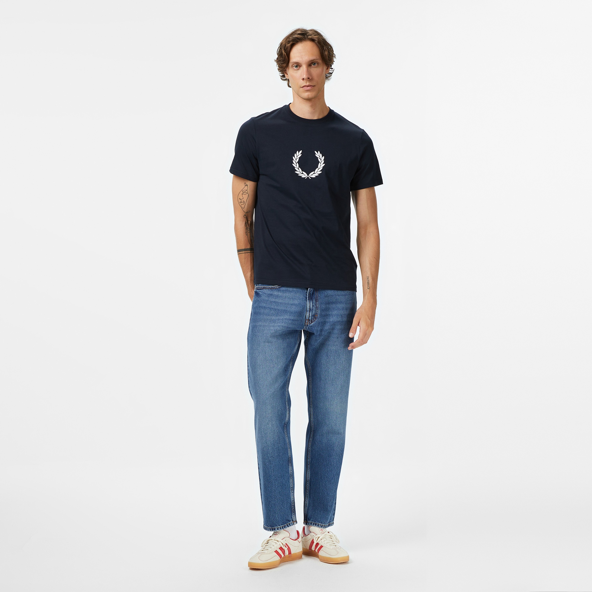 Fred Perry Flocked Laurel Wreath Gra Erkek Lacivert T-Shirt