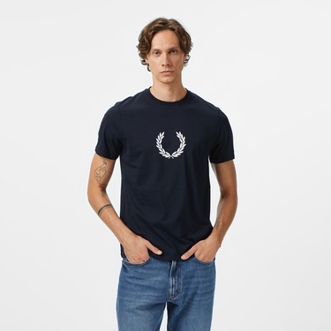  Fred Perry Flocked Laurel Wreath Gra Erkek Lacivert T-Shirt