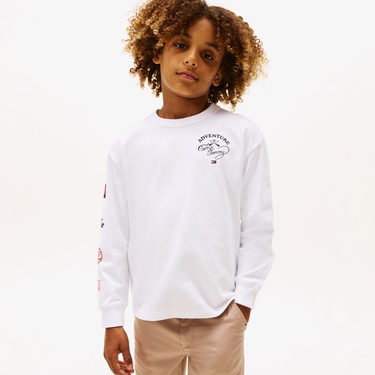  Tommy Hilfiger Camp Multi Çocuk Uzun Kollu Beyaz T-Shirt