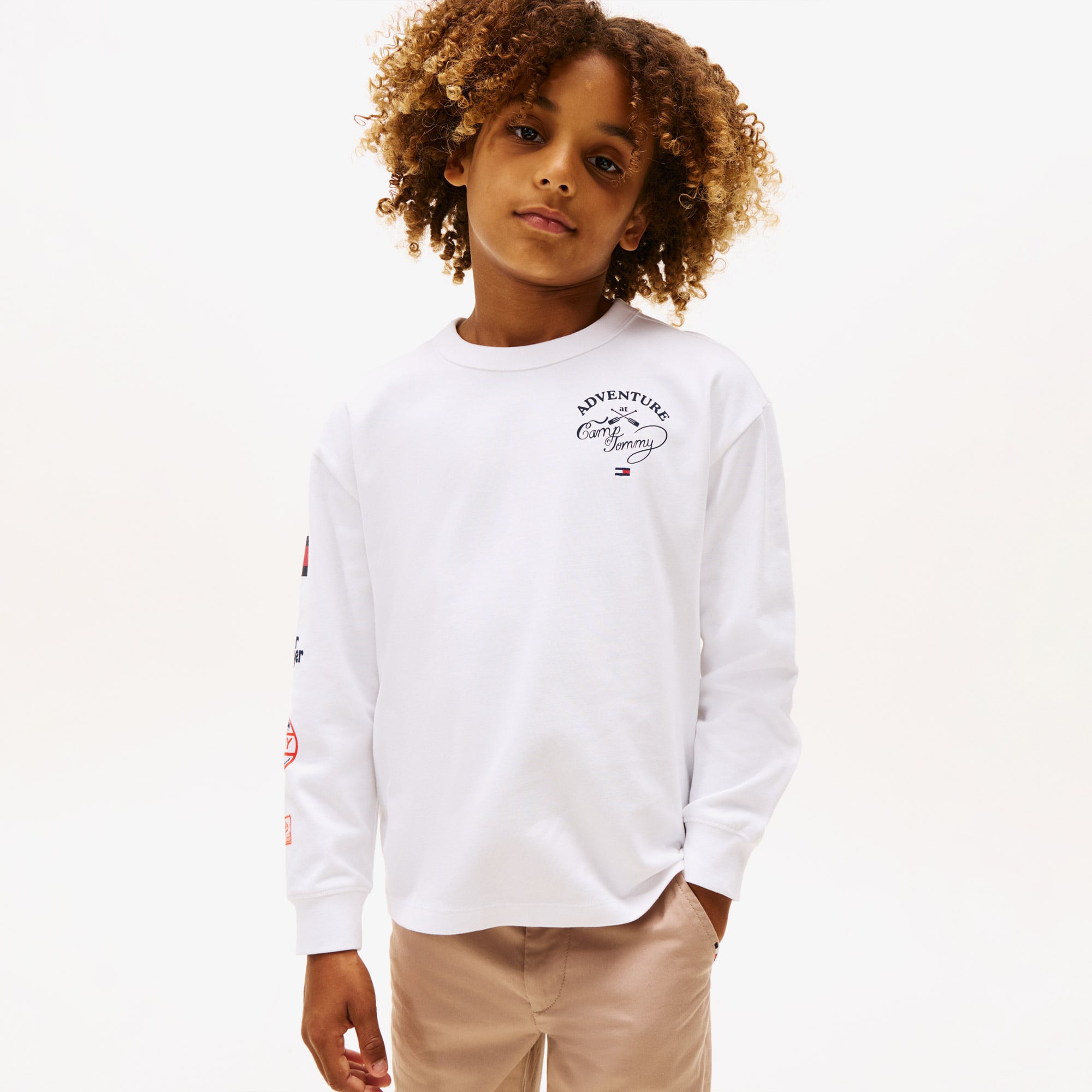  Tommy Hilfiger Camp Multi Çocuk Uzun Kollu Beyaz T-Shirt
