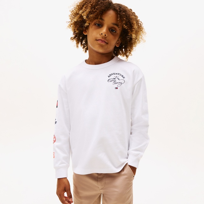  Tommy Hilfiger Camp Multi Çocuk Uzun Kollu Beyaz T-Shirt