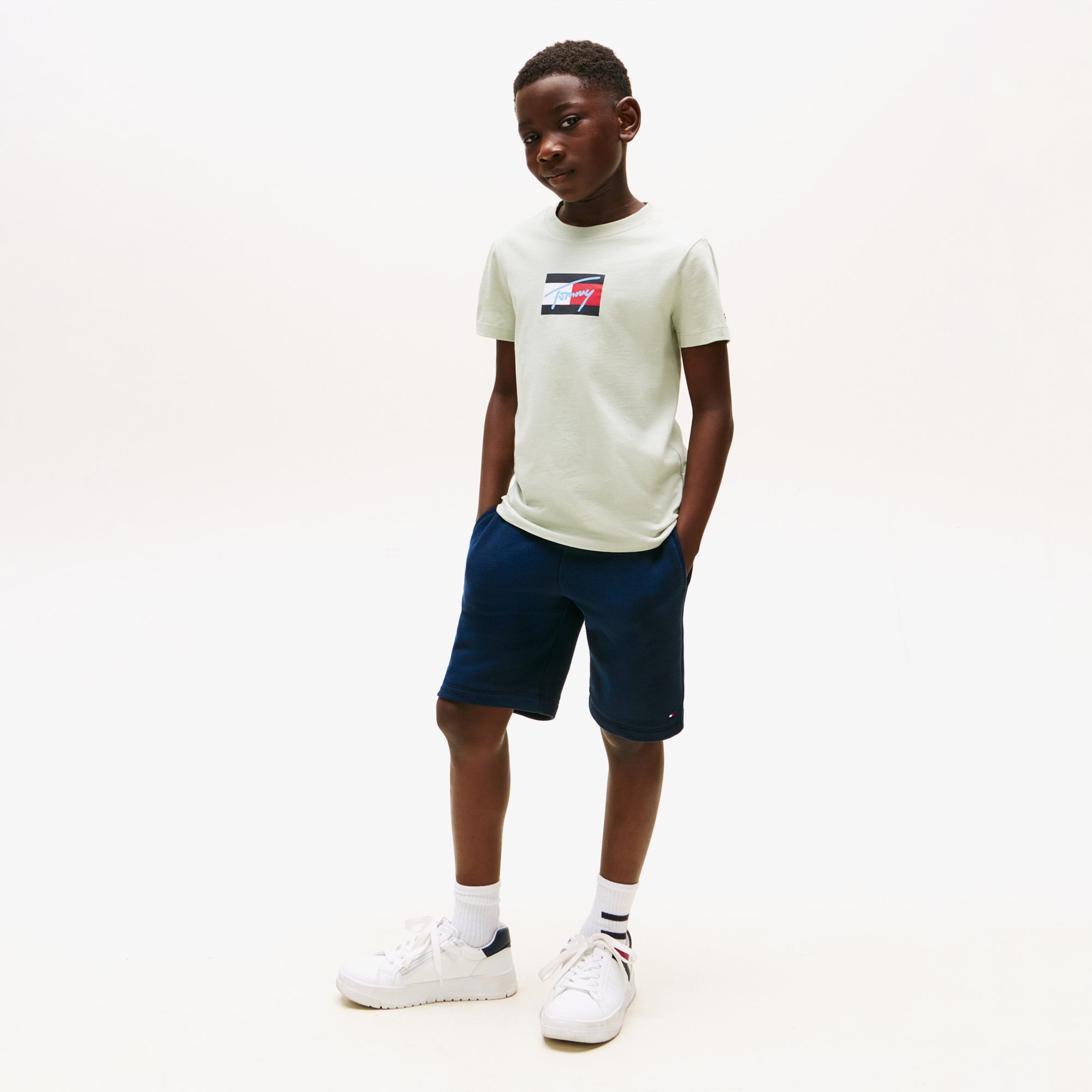 Tommy Hilfiger Script Flag Print Çocuk Yeşil T-Shirt