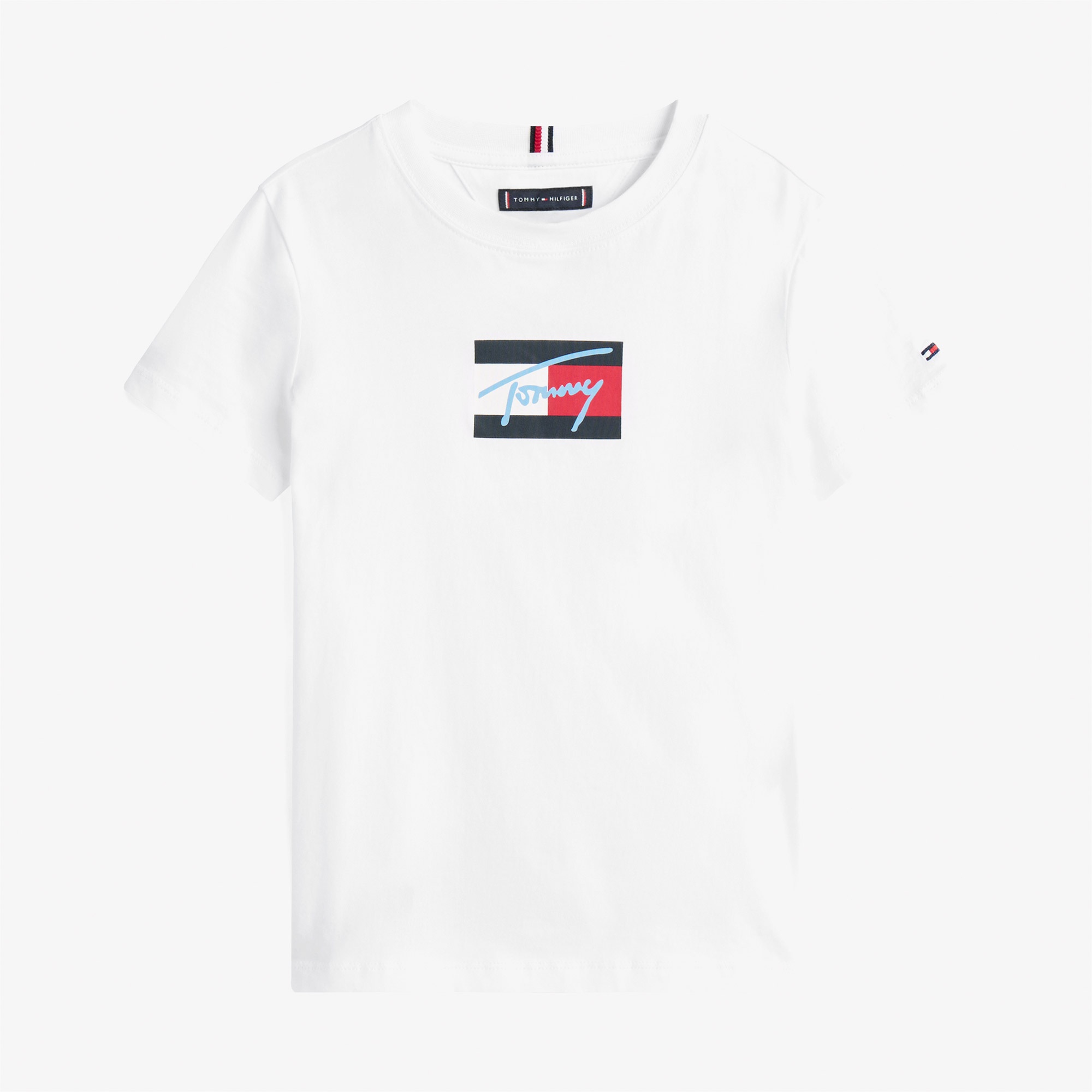 Tommy Hilfiger Script Flag Print Çocuk Beyaz T-Shirt