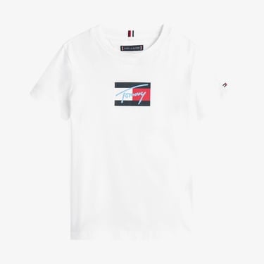  Tommy Hilfiger Script Flag Print Çocuk Beyaz T-Shirt
