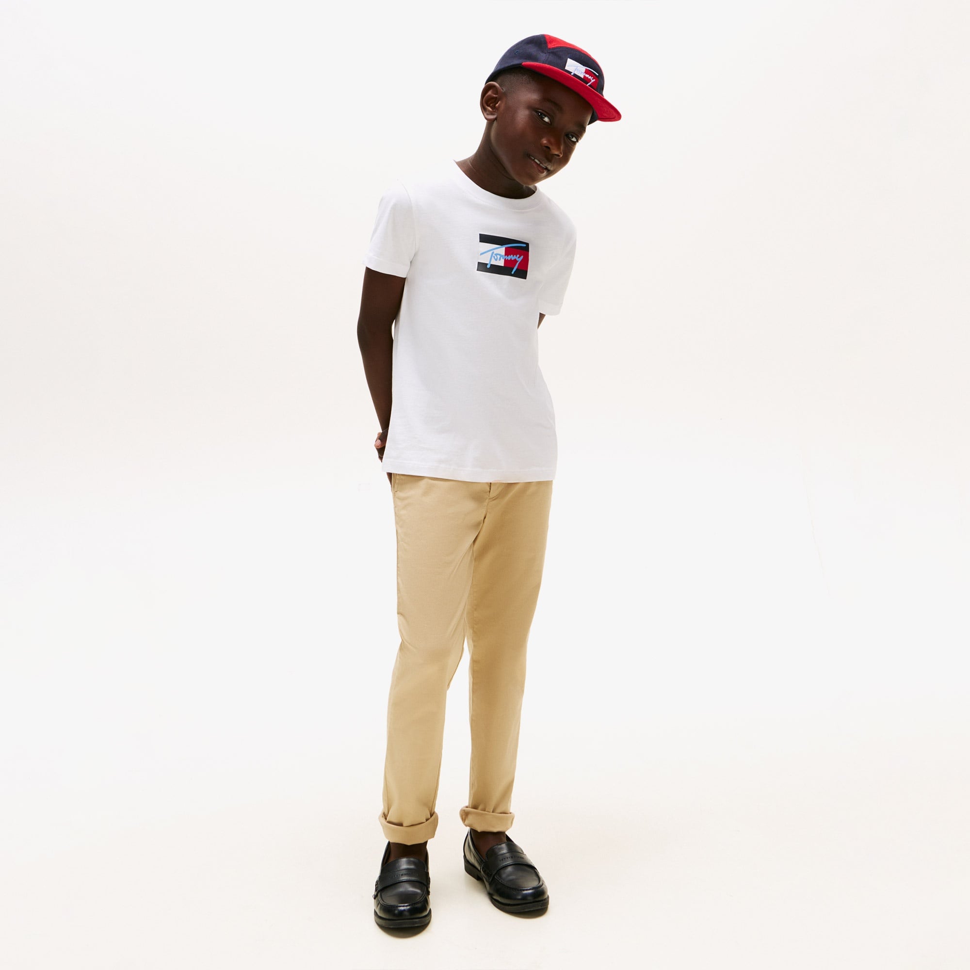 Tommy Hilfiger Script Flag Print Çocuk Beyaz T-Shirt