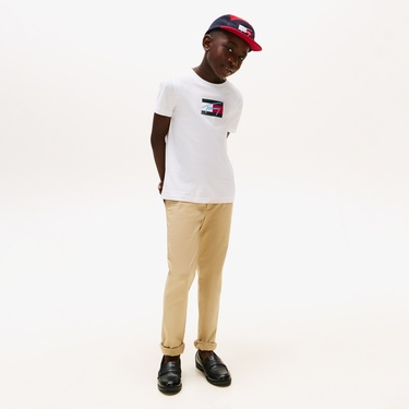  Tommy Hilfiger Script Flag Print Çocuk Beyaz T-Shirt