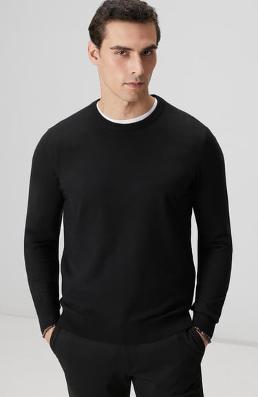  Network Erkek Siyah Basic Triko Kazak