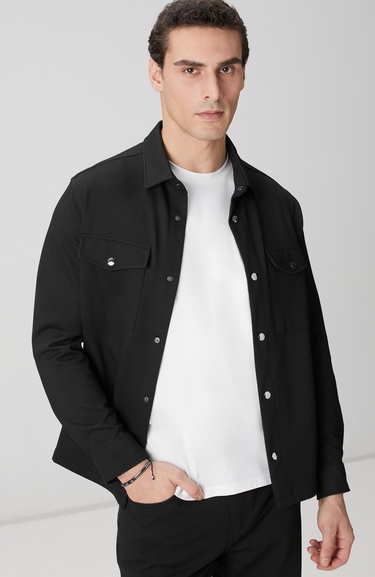  Network Erkek Siyah Diyagonal Dış Gömlek