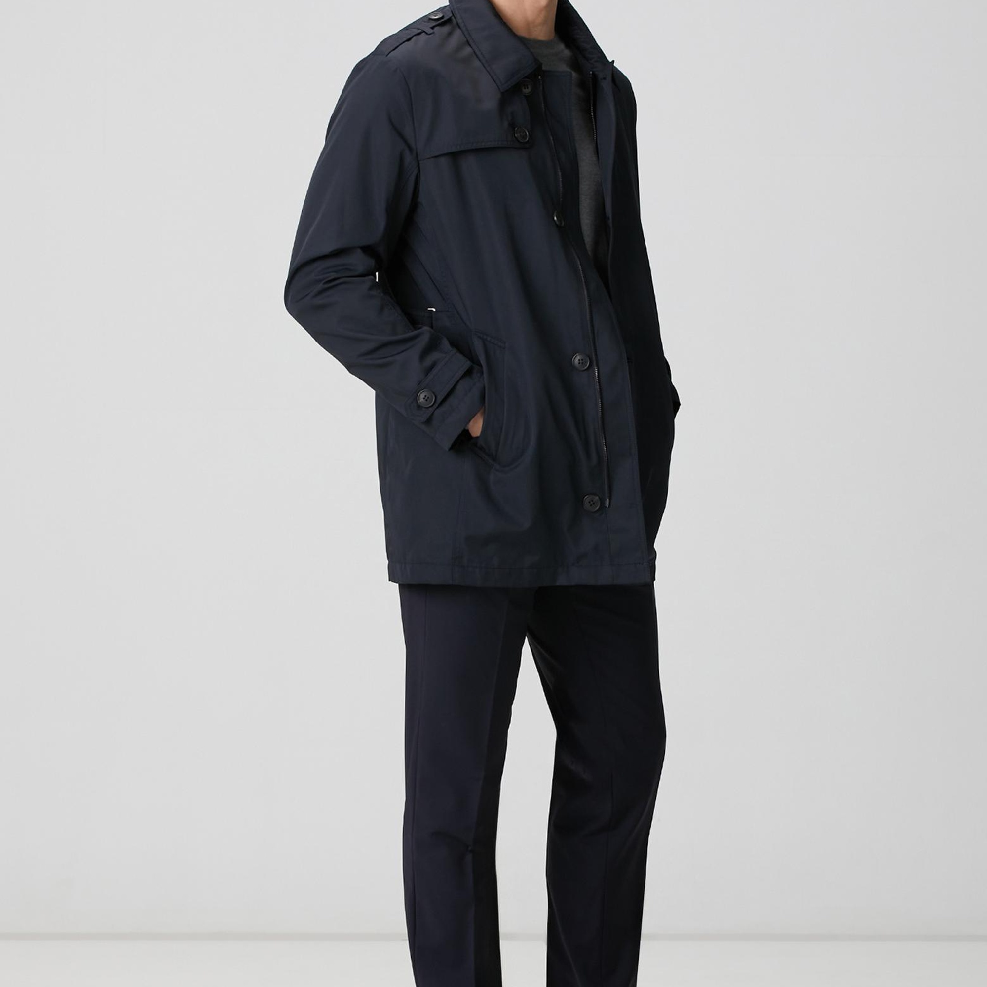 Network Erkek Lacivert Fermuarlı Trençkot