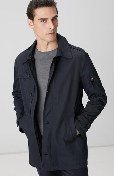  Network Erkek Lacivert Fermuarlı Trençkot