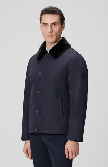 Network Erkek Lacivert Yakası Kürk Detaylı Mont