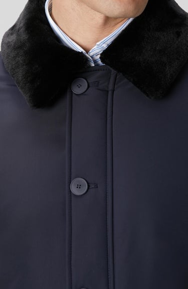  Network Erkek Lacivert Yakası Kürk Detaylı Mont