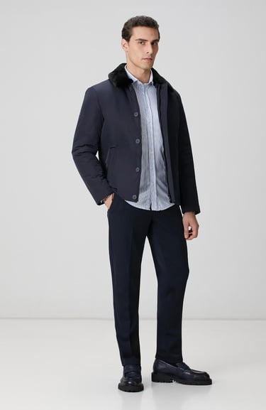  Network Erkek Lacivert Yakası Kürk Detaylı Mont