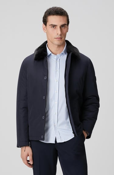  Network Erkek Lacivert Yakası Kürk Detaylı Mont