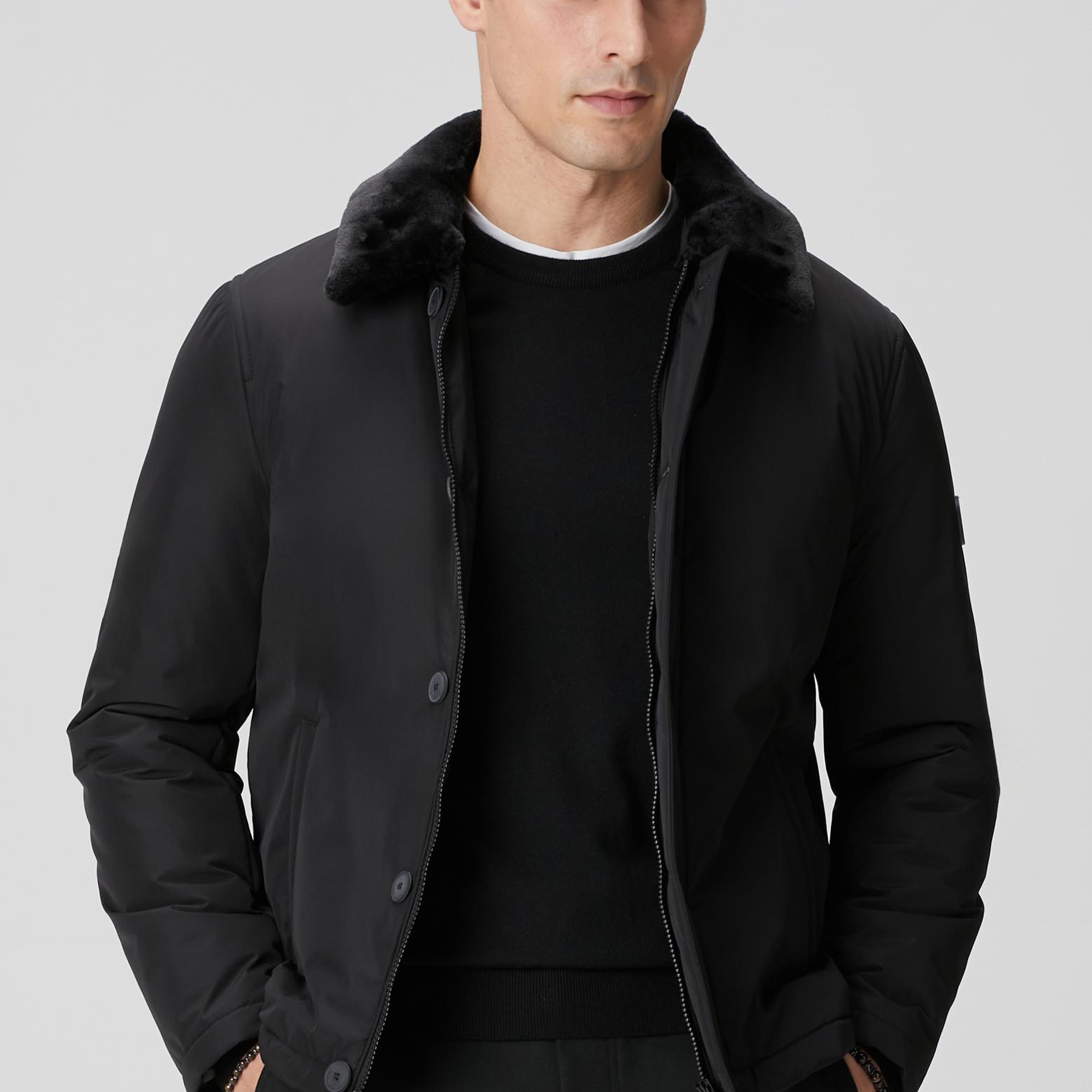 Network Erkek Siyah Kürk Detaylı Mont