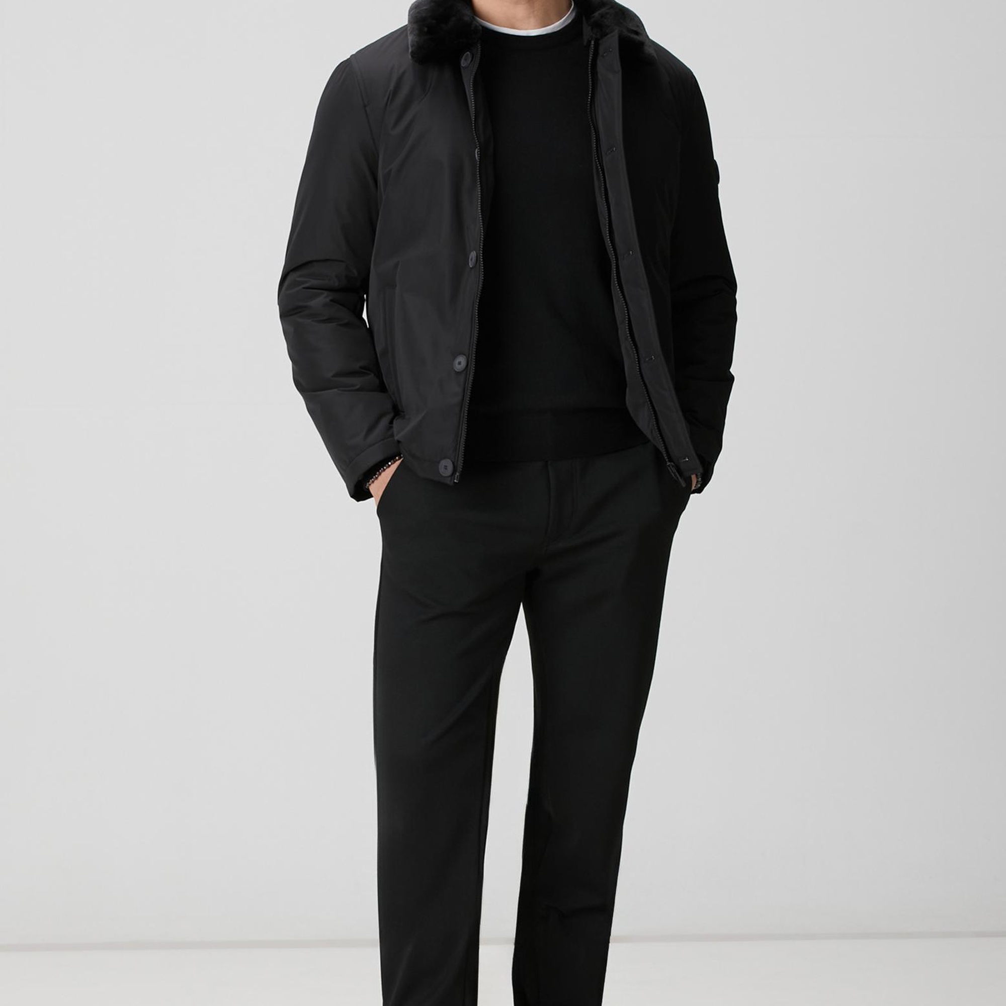 Network Erkek Siyah Kürk Detaylı Mont