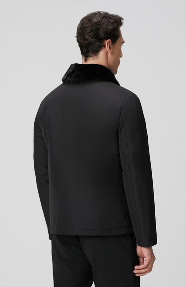  Network Erkek Siyah Kürk Detaylı Mont