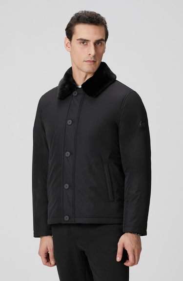  Network Erkek Siyah Kürk Detaylı Mont