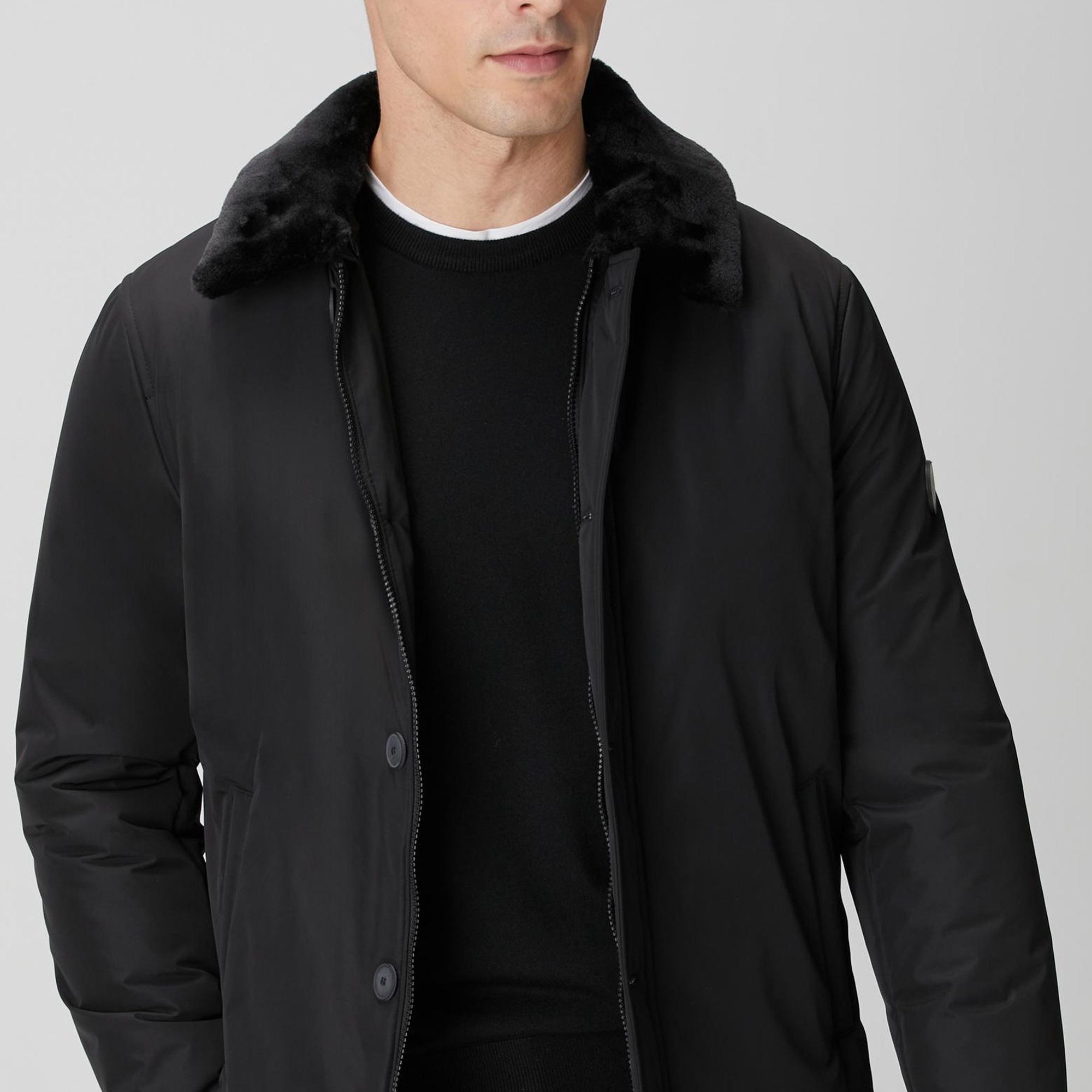 Network Erkek Siyah Kürk Detaylı Mont