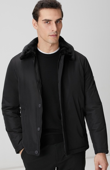  Network Erkek Siyah Kürk Detaylı Mont