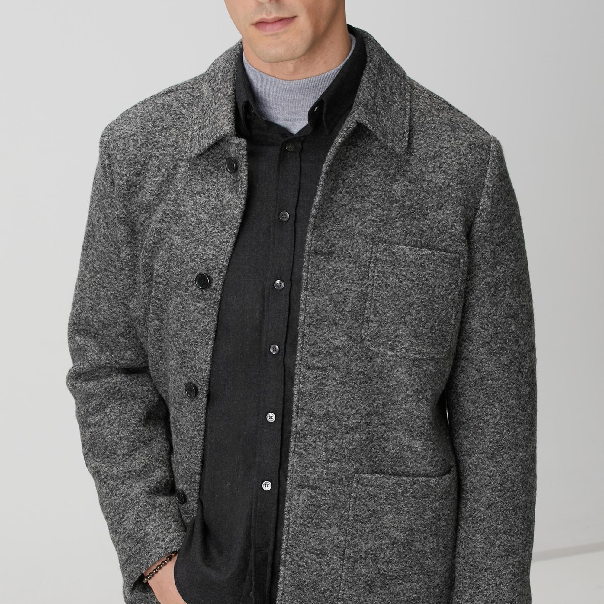 Network Erkek Gri Melanj Yün Örme Ceket