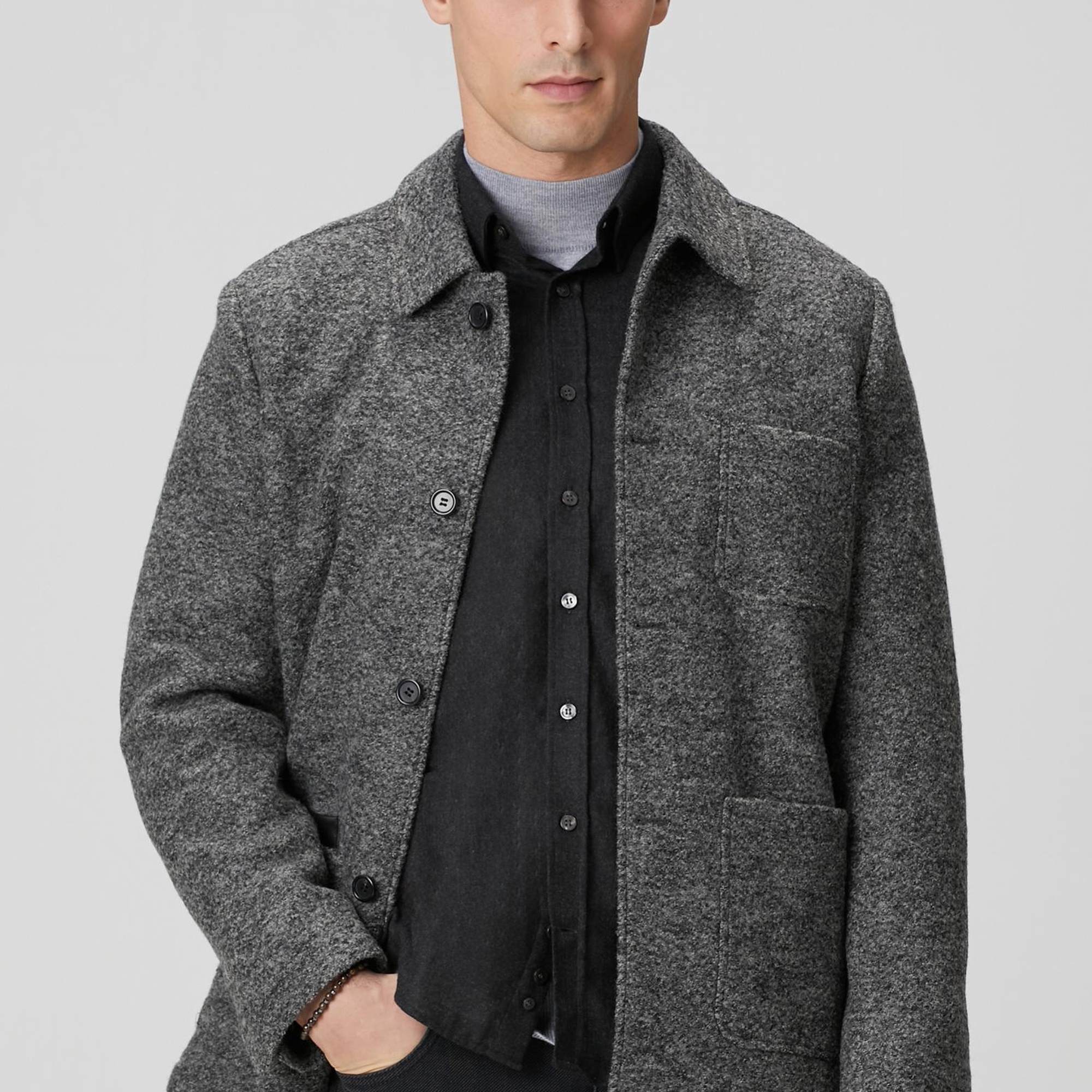 Network Erkek Gri Melanj Yün Örme Ceket